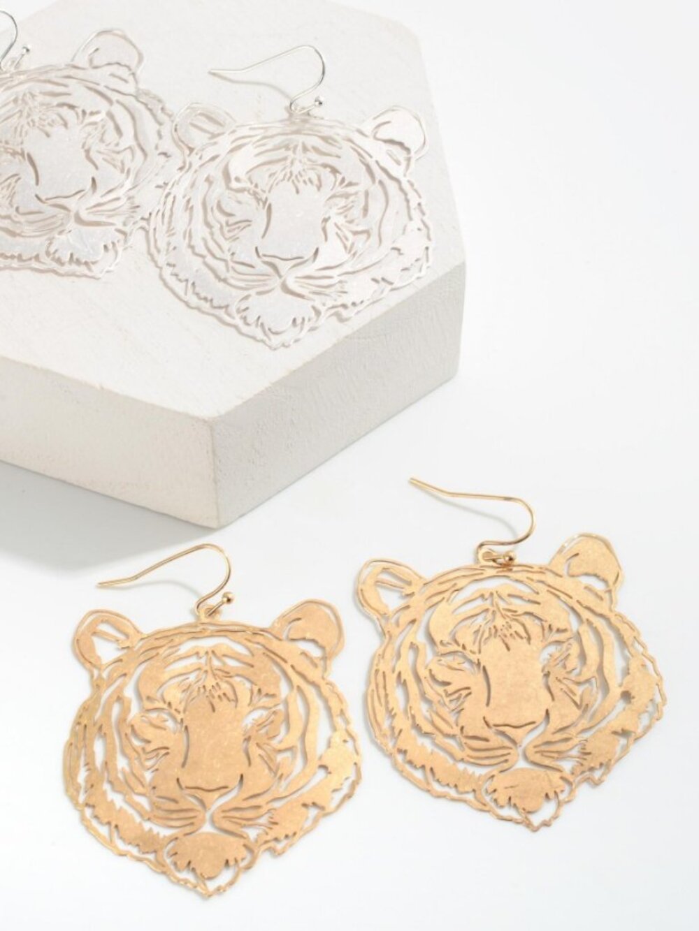 Gold Tiger Cut Out Metal Earrings - Clemson Tigers - Auburn Tigers - LSU Tigers